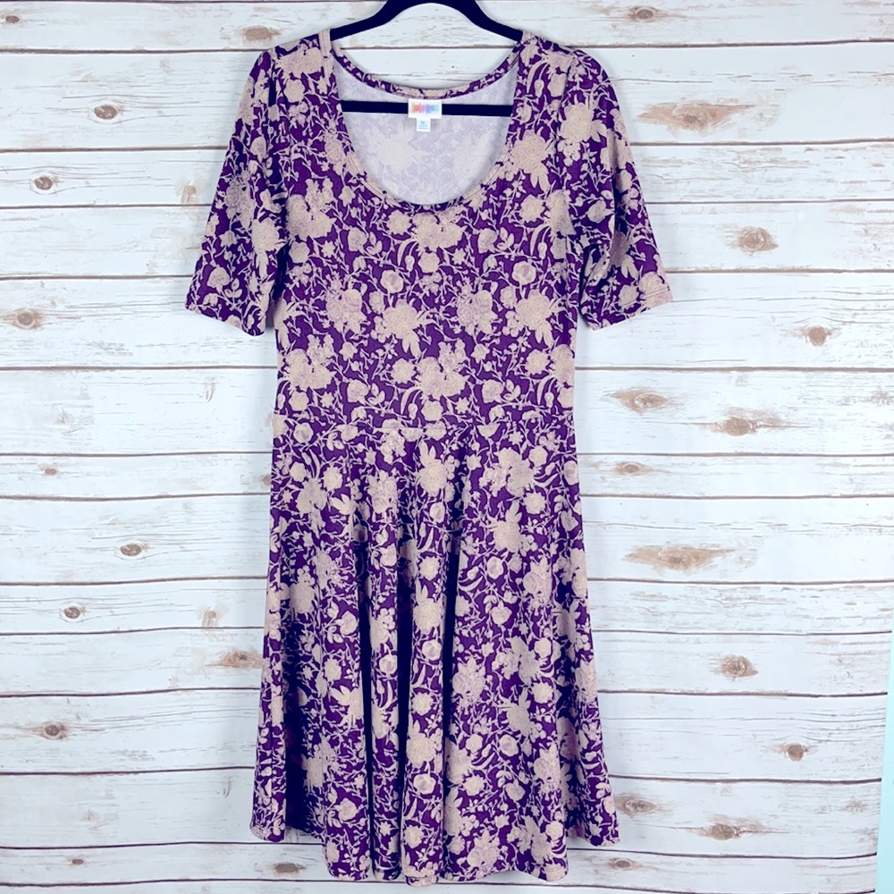 LuLaRoe Nicole Purple Rose Print Dress!